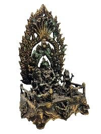 [yellow Jambhala] With [ganesh] And [lakshmi], Buddhist Handmade Statue, [antique Finishing]