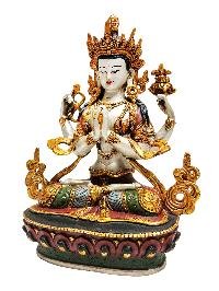 thumb3-Chenrezig, Buddhist Handmade Statue, Thangka Color Finishing, Partly Gold Plated