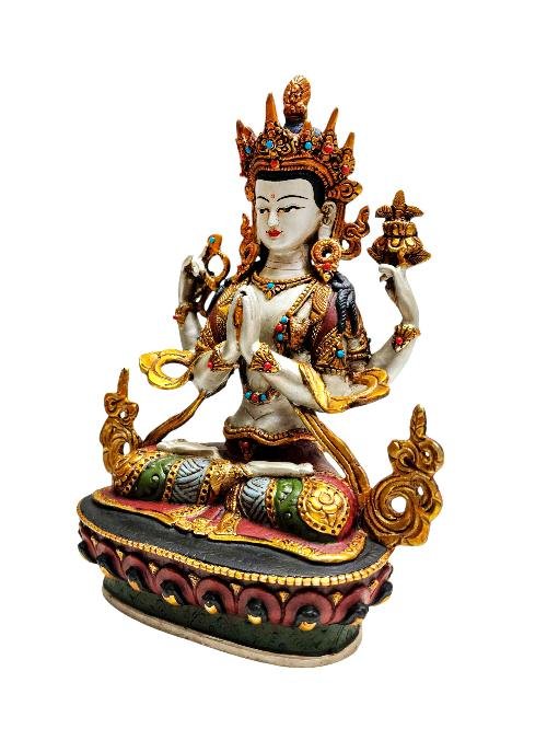 [chenrezig], Buddhist Handmade Statue, [thangka Color Finishing], [partly Gold Plated]