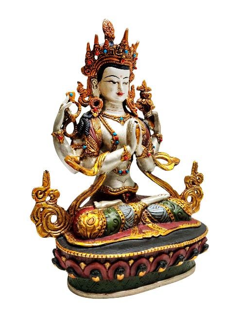 [chenrezig], Buddhist Handmade Statue, [thangka Color Finishing], [partly Gold Plated]