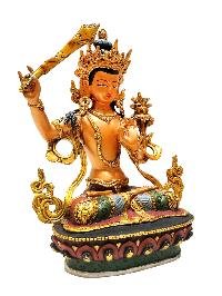 thumb1-Manjushri, Buddhist Handmade Statue, Thangka Color Finishing, Partly Gold Plated