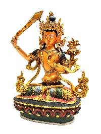 thumb2-Manjushri, Buddhist Handmade Statue, Thangka Color Finishing, Partly Gold Plated