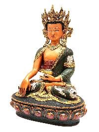 thumb2-Shakyamuni Buddha With Crown, Buddhist Handmade Statue, Thangka Color Finishing, Partly Gold Plated