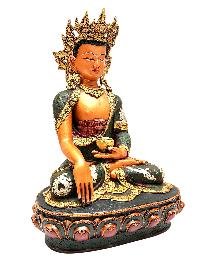 thumb3-Shakyamuni Buddha With Crown, Buddhist Handmade Statue, Thangka Color Finishing, Partly Gold Plated