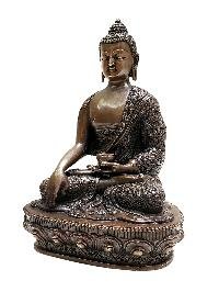 thumb2-Shakyamuni Buddha, Handmade Statue, Chocolate Color Oxidized, With Carving