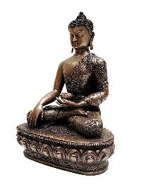 thumb1-Shakyamuni Buddha, Handmade Statue, Chocolate Color Oxidized, With Asthamangal Carving