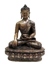 thumb4-Shakyamuni Buddha, Handmade Statue, Chocolate Color Oxidized, With Asthamangal Carving