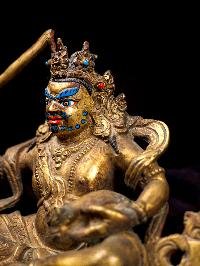 thumb1-White Jambhala Miniature Statue, Handcrafted Buddhist Art, Full Gold Plated Finish, Antique Finish, Hand Painted Face