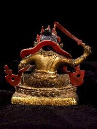 thumb4-White Jambhala Miniature Statue, Handcrafted Buddhist Art, Full Gold Plated Finish, Antique Finish, Hand Painted Face