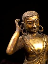 thumb1-Milarepa Statue, Handcrafted Buddhist Art, Full Gold Plated Finish, Antique Finish