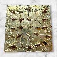 thumb1-Handmade Brass Bagh Chal Game Set Tiger & Goats – Traditional Nepali Strategy Board - Small Size