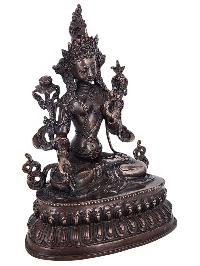thumb2-White Tara Statue Handmade, Chocolate Oxidized, Double Lotus Base