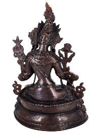 thumb3-White Tara Statue Handmade, Chocolate Oxidized, Double Lotus Base