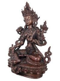 thumb1-Green Tara Statue Handmade, Chocolate Oxidized Finish