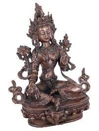 thumb2-Green Tara Statue Handmade, Chocolate Oxidized Finish