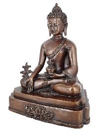 thumb1-Medicine Buddha Statue Handmade, Chocolate Oxidized Finish