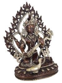thumb2-Saraswati Statue Handmade Buddhist Sculpture, Chocolate Oxidized, Silver Plated