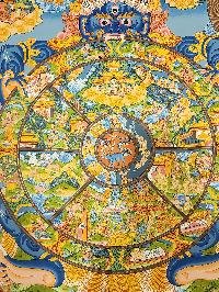thumb5-Wheel Of Life Bhavachakra Thangka Traditional Tibetan Painting With Real Gold