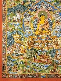 thumb4-Buddha Life Story Thangka Statue Hand,Painted Tibetan Artwork With Real Gold .