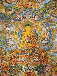 thumb5-Buddha Life Story Thangka Statue Hand,Painted Tibetan Artwork With Real Gold .