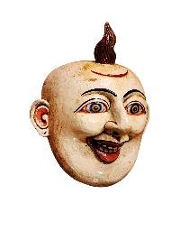 thumb1-Artisan Joker Face Mask, Tibetan Style Craft, Poplar Wood, Traditional Colors