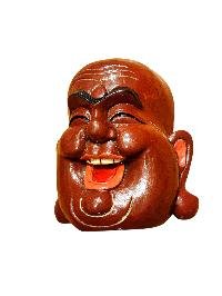 thumb1-Handcrafted Laughing Buddha Wooden Mask, Tibetan Style Wall Decor, Poplar Wood, Traditional Colors