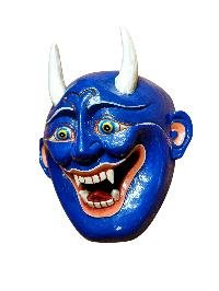 thumb2-Handcrafted Oni Demon Wooden Mask, Tibetan Style Wall Decor, Poplar Wood, Traditional Colors