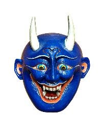 thumb4-Handcrafted Oni Demon Wooden Mask, Tibetan Style Wall Decor, Poplar Wood, Traditional Colors