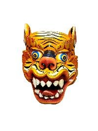 thumb1-Artisan Tiger Head Wooden Mask, Tibetan Style Craft, Poplar Wood, Classic Traditional Colors