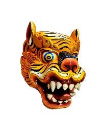 thumb2-Artisan Tiger Head Wooden Mask, Tibetan Style Craft, Poplar Wood, Classic Traditional Colors