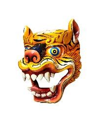 thumb2-Decorative Tiger Head Wooden Mask, Tibetan Art Design, Carved Poplar Wood, Traditional Finish