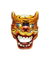 thumb4-Decorative Tiger Head Wooden Mask, Tibetan Art Design, Carved Poplar Wood, Traditional Finish