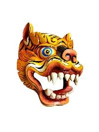 thumb3-Handcrafted Tiger Head Wooden Mask, Tibetan Style Wall Decor, Poplar Wood, Traditional Colors