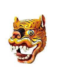 thumb4-Handcrafted Tiger Head Wooden Mask, Tibetan Style Wall Decor, Poplar Wood, Traditional Colors