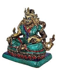 thumb1-Buddhist Miniature Statue Of Virupakkha, Chatur Maharaj, Full Fire Gold Plated, Antique Finishing, Stone Setting, Face Painted