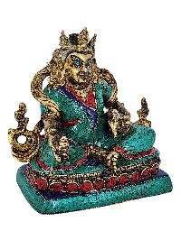 thumb2-Buddhist Miniature Statue Of Virupakkha, Chatur Maharaj, Full Fire Gold Plated, Antique Finishing, Stone Setting, Face Painted
