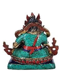 thumb3-Buddhist Miniature Statue Of Virupakkha, Chatur Maharaj, Full Fire Gold Plated, Antique Finishing, Stone Setting, Face Painted