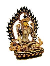 [white Tara], Buddhist Miniature Statue, [partly Gold Plated Finish], [thangka Color Finish], [hand Painted Face]