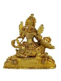 [simhanada Lokeshvara], Buddhist Miniature Statue, [full Gold Plated Finish], [stone Setting], [lapis Inlay]