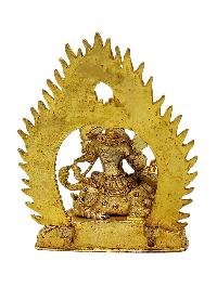 [simhanada Lokeshvara], Buddhist Miniature Statue, [full Gold Plated Finish], [stone Setting], [lapis Inlay]