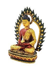 [amitabha Buddha], Buddhist Miniature Statue, [partly Gold Plated Finish], [thangka Color Finish], [hand Painted Face]