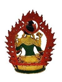 [green Tara], Buddhist Miniature Statue, [partly Gold Plated Finish], [thangka Color Finish], [hand Painted Face]