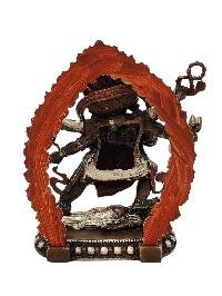 [mahakala Six Arms], Buddhist Miniature Statue, [silver And Chocolate Oxidized Finish]