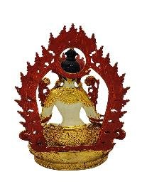 [white Tara], Buddhist Miniature Statue, [partly Gold Plated Finish], [thangka Color Finish], [hand Painted Face]