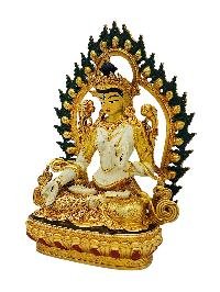 [white Tara], Buddhist Miniature Statue, [partly Gold Plated Finish], [thangka Color Finish], [hand Painted Face]