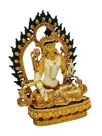 [white Tara], Buddhist Miniature Statue, [partly Gold Plated Finish], [thangka Color Finish], [hand Painted Face]