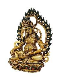 [yellow Jambhala], Buddhist Miniature Statue, [partly Gold Plated Finish], [thangka Color Finish], [hand Painted Face]