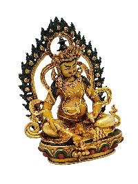 [yellow Jambhala], Buddhist Miniature Statue, [partly Gold Plated Finish], [thangka Color Finish], [hand Painted Face]