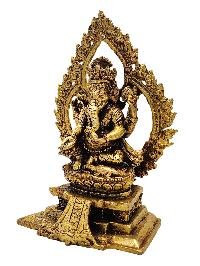 [ganesh On Throne], Buddhist Miniature Statue, [full Gold Plated Finish]