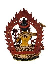 [manjushri], Buddhist Miniature Statue, [partly Gold Plated Finish], [thangka Color Finish], [hand Painted Face]